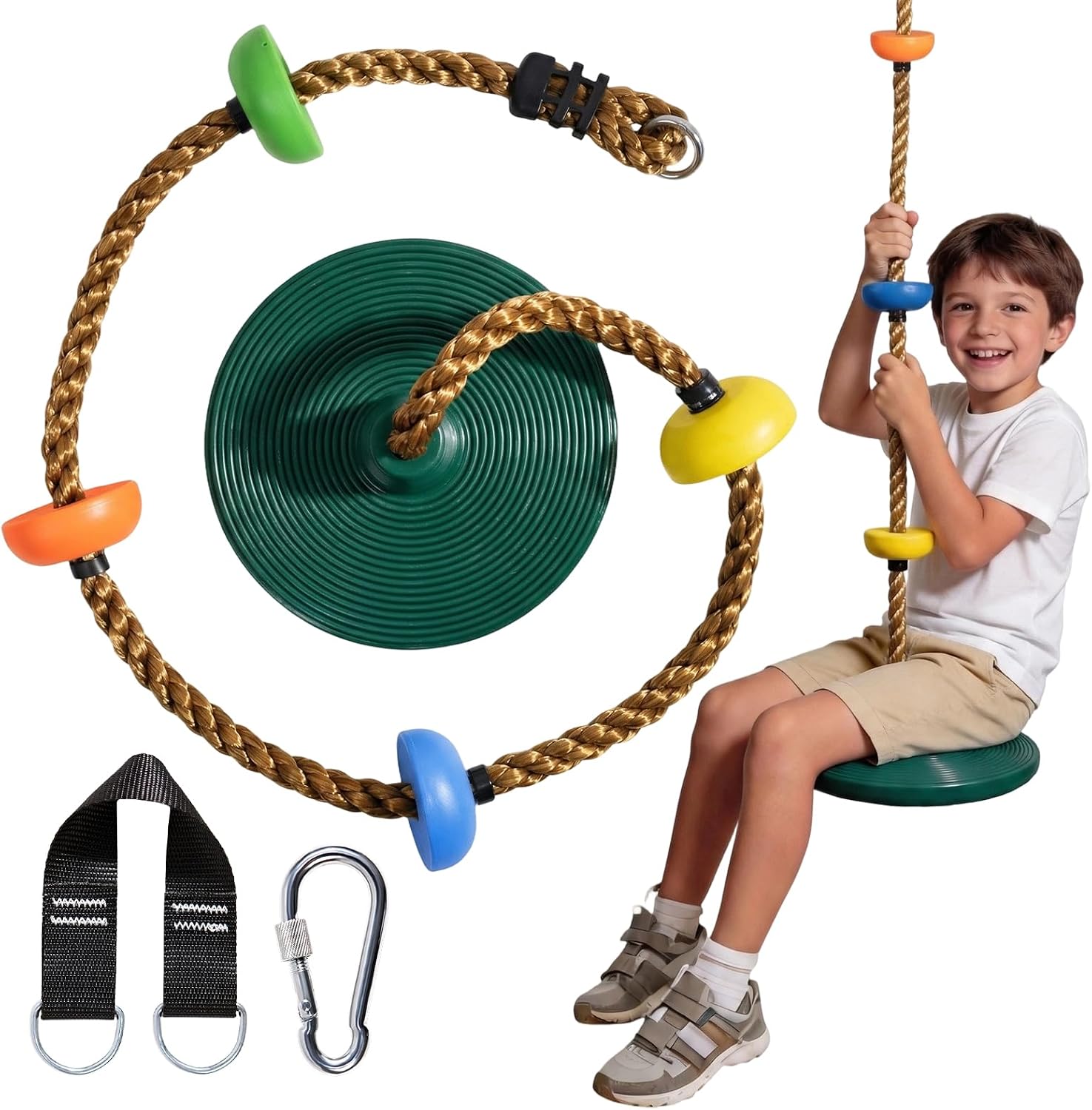 Seilschaukel Mit Scheibensitz – 1 Set – Robustes Nylon – Längenverstellbar – Für Kinder Im Garten Und Auf Dem Hof – 1,9 M, Schwarz