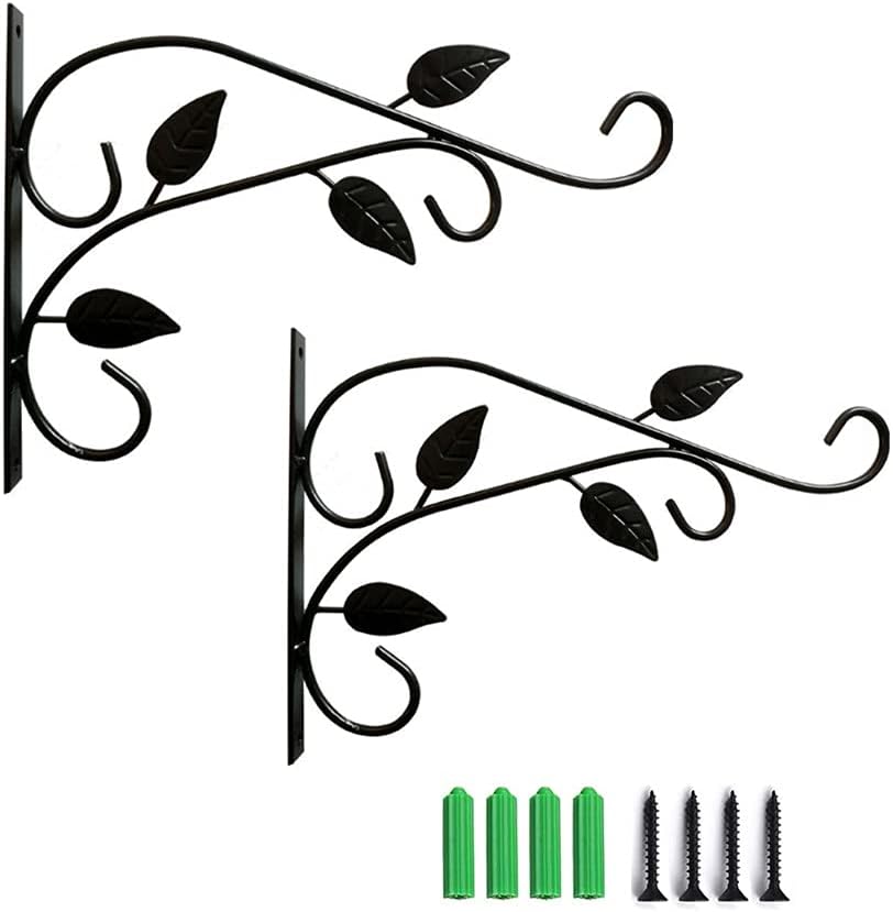 Wandmontierte Pflanzenhaken – 2er-set – Schwarzes Schmiedeeisen – Rostfrei – Tragkraft 5 Kg – Für Innenräume/garten/balkon – 30 X 20 Cm