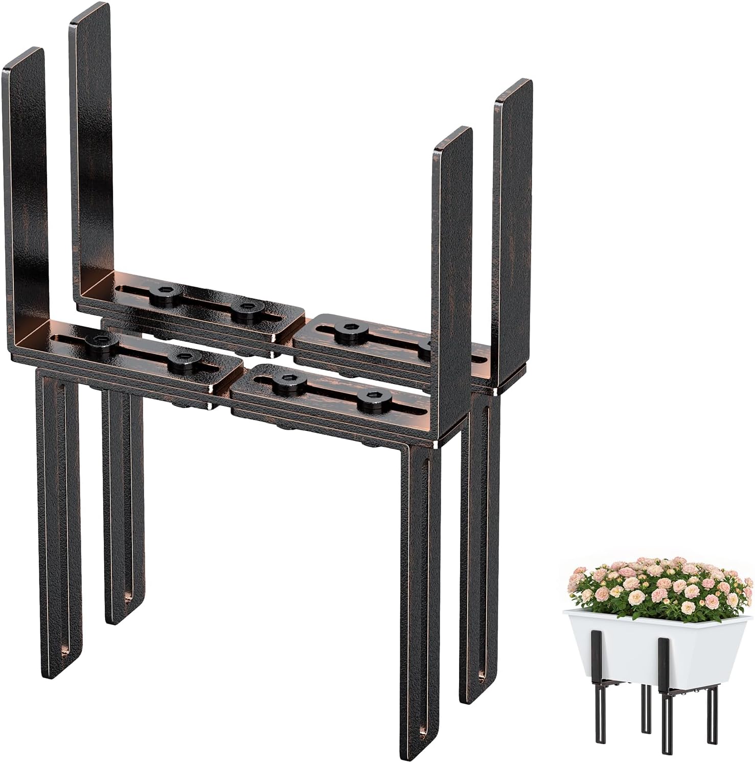 Set Mit 2 H-förmigen Pflanzkübelhalterungen – Bohrfreie Montage – Robuster Stahl – Für Pflanzkübel Mit 15–23 Cm Durchmesser Und Geländer Mit 1,5–32 Cm Breite – Für Balkon/terrasse – Schwarz