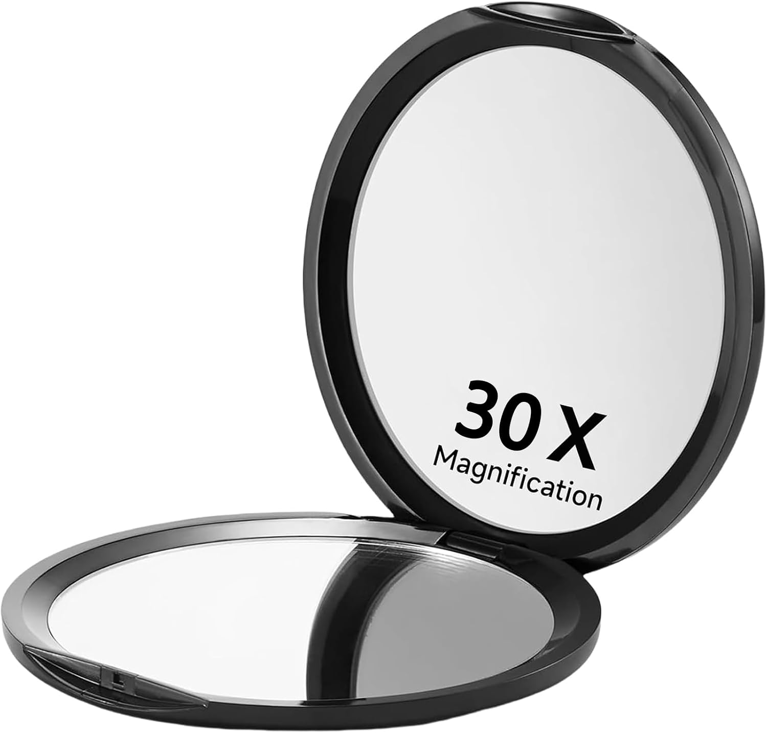 Kompakter Taschenspiegel – 1 Stück – Elegantes Schwarzes Gehäuse – 1-fache Und 30-fache Vergrößerung – Ideal Für Make-up Und Reisen – 7,6 Cm Durchmesser