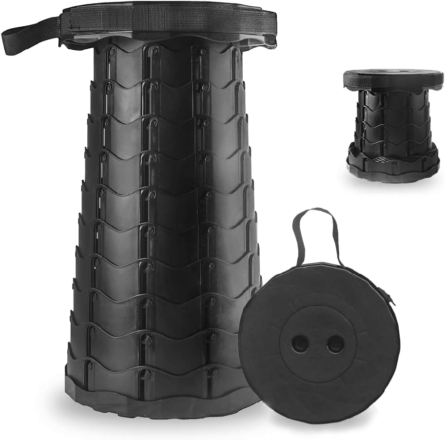 Tragbarer Klapphocker – 1 Stück – Verstärkter Kunststoff – Höhenverstellbar, Tragkraft 181 Kg – Ideal Für Camping, Angeln Und Grillen – Schwarz