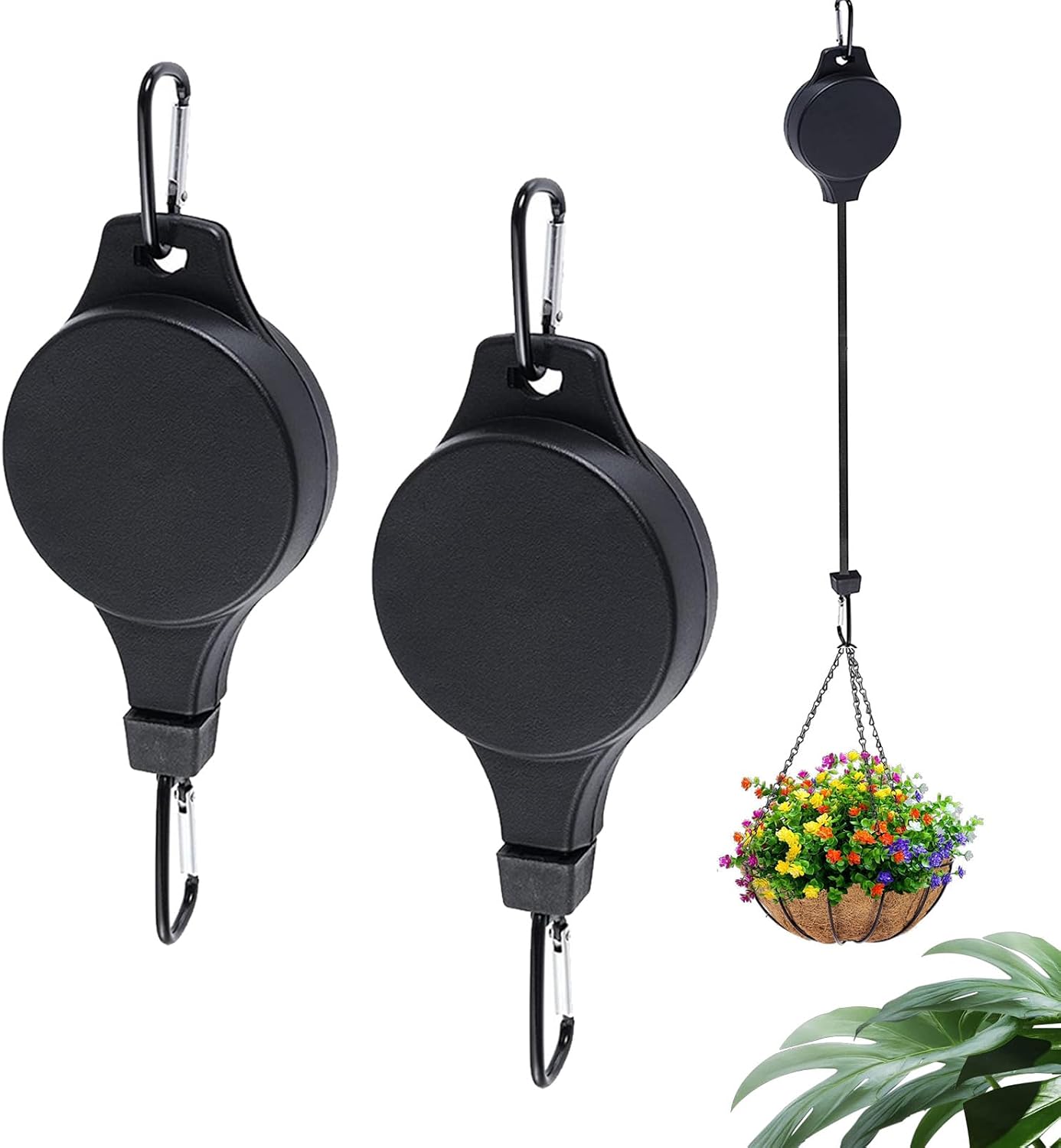 2 Einziehbare Hängerollen – 2er-set – Verstärktes Schwarzes Pvc – Höhenverstellbar Bis Zu 90 Cm – Für Blumenampeln Und Futterhäuschen – Für Den Innen- Und Außenbereich Geeignet