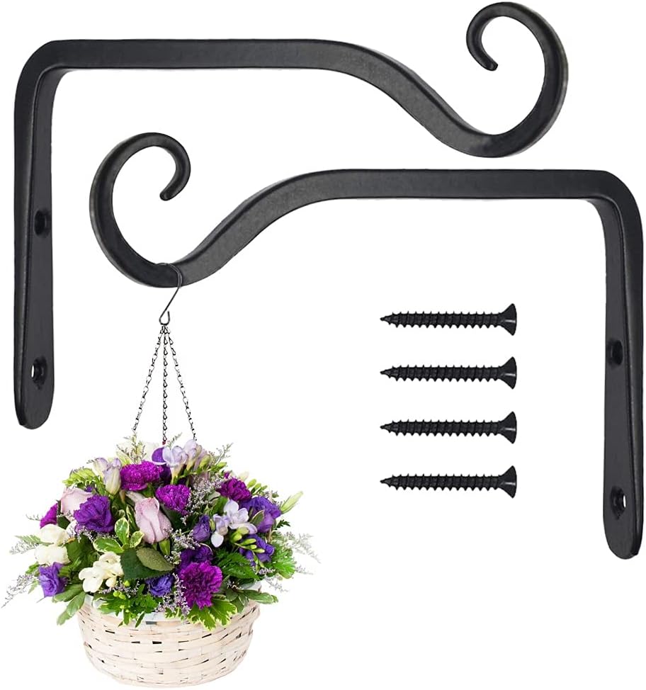 Wandhaken – 2er-set – Schwarzer Schmiedestahl – Hängekorbhalter – Garten Und Innenbereich – 15 X 10 Cm