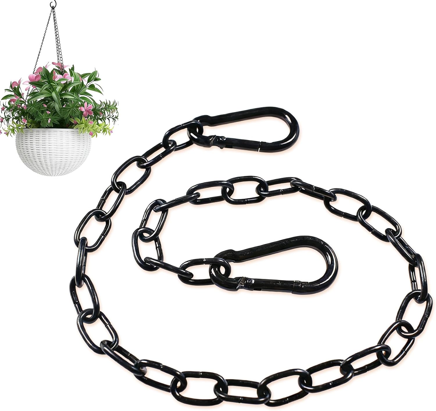 Schwarze Aufhängekette – 1 Stück – 1,5 Mm Stahl – Verstellbar Mit Karabinerhaken – Für Pflanzgefäße Und Laternen – 60 Cm