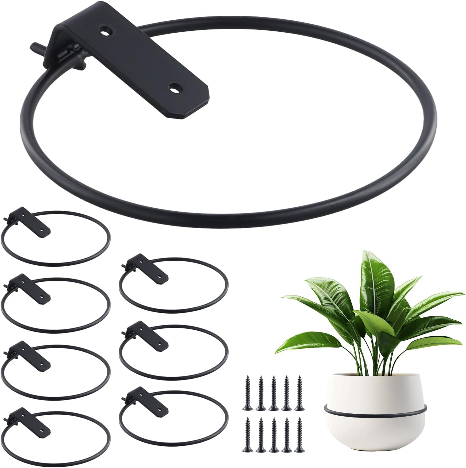 Set Mit 8 Klappbaren Wandhalterungen – Robustes Eisen – Blumentopfringe – Vertikale Dekoration Für Drinnen Und Draußen – 15 Cm Durchmesser, Schwarz