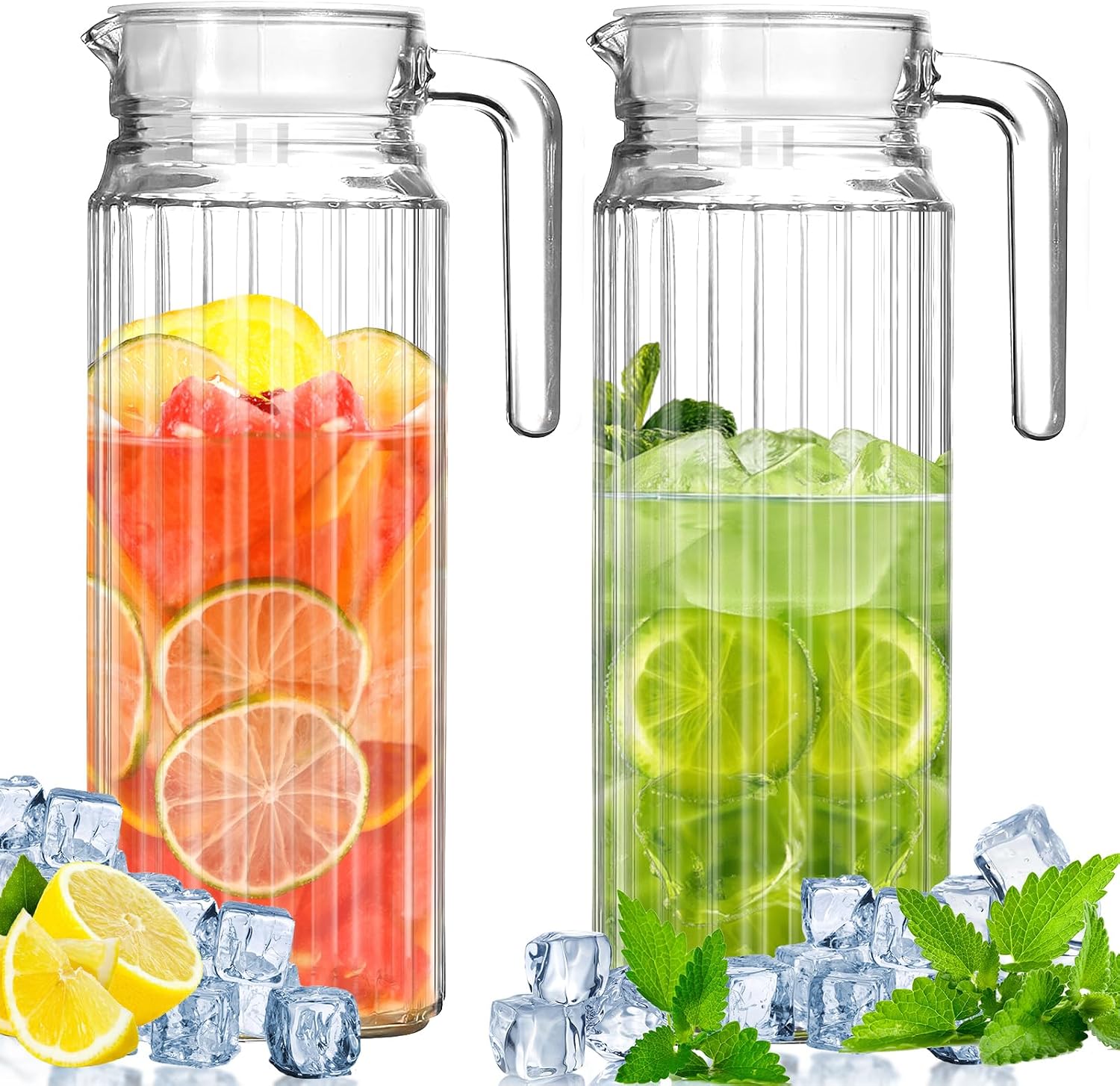 Glaskaraffe – 2er-set – 1,1 L – Bleifreies Glas – Auslaufsicherer Deckel – Für Wasser, Saft, Tee – Klar
