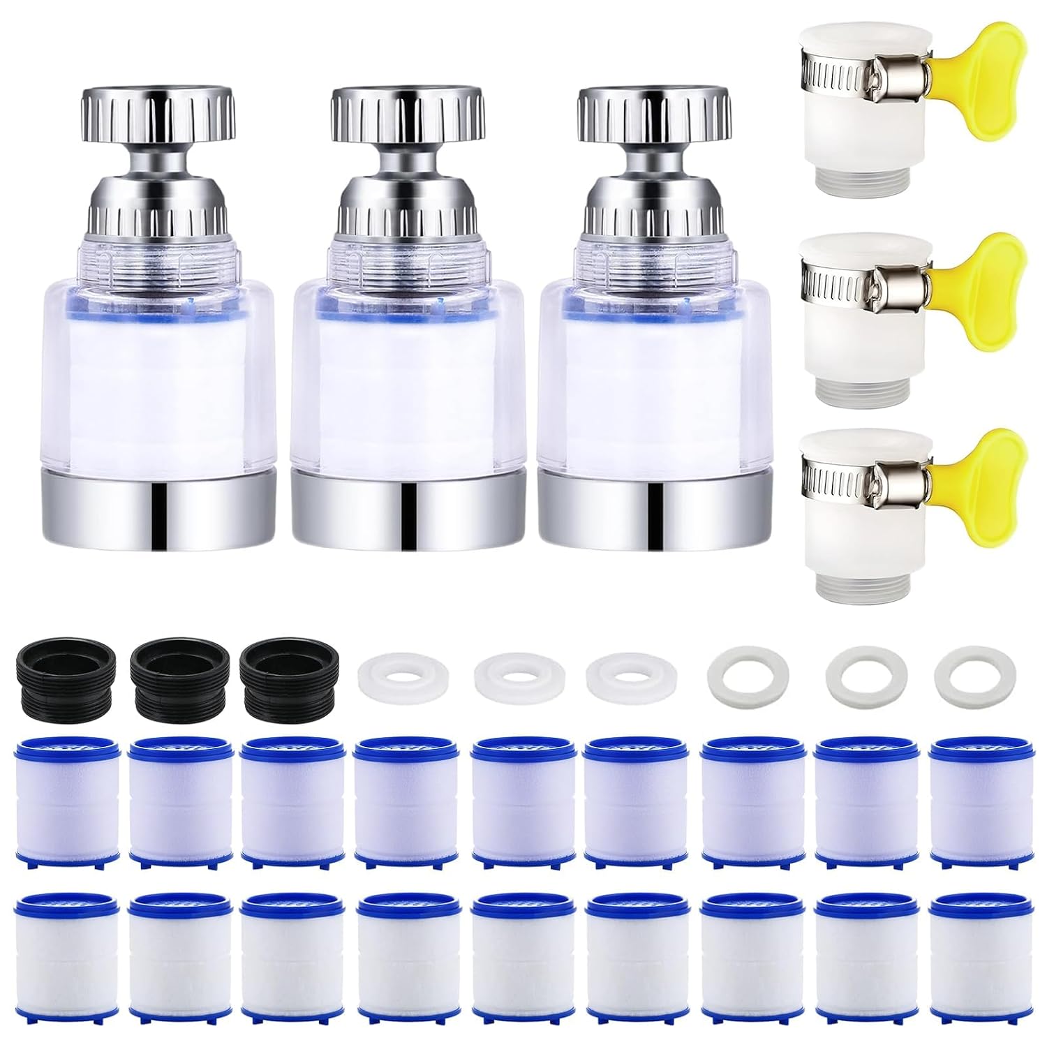 Wasserhahnfilter – 3er-set – Glas Und Stahl – 360° Drehbar – Küche/bad – Transparent