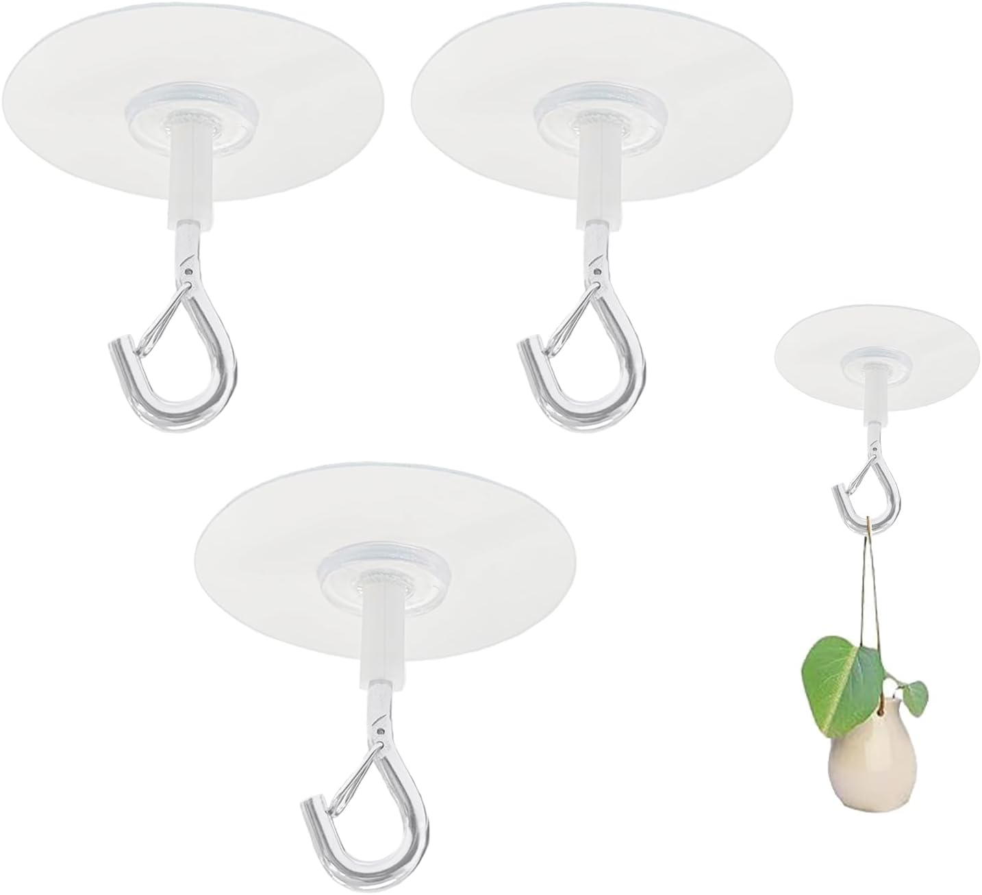3er-set Selbstklebende Deckenhaken – Metall Und Transparentes Pvc – Kein Bohren Erforderlich – Für Pflanzen Und Dekorationen – 6,5 X 4,5 Cm