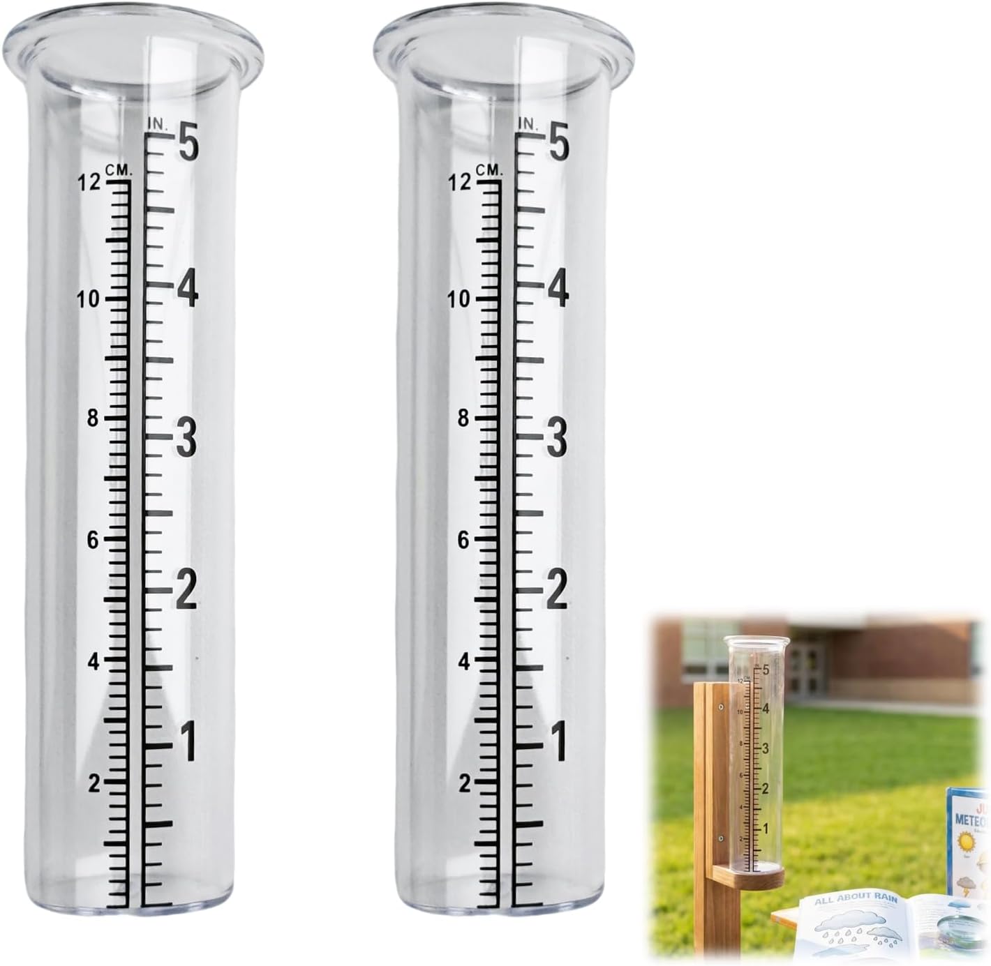 Regenmesserzylinder – 2er-set – Transparenter Kunststoff – Präzise Schwarze Skala – Garten- Und Wetterstation – 15 X 4,73 Cm