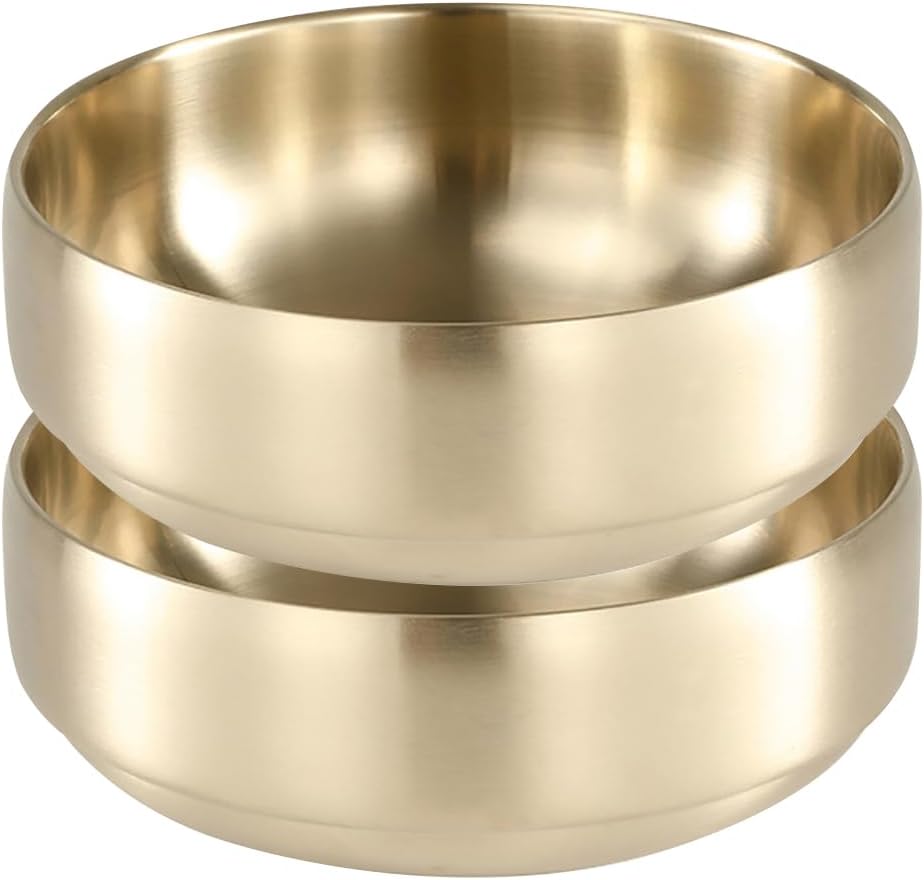 Salatschüssel Aus Edelstahl – 2er-set – 18/8 Edelstahl – Doppelwandig Isoliert – Ideal Für Familie Und Partys – 21 Cm, Gold