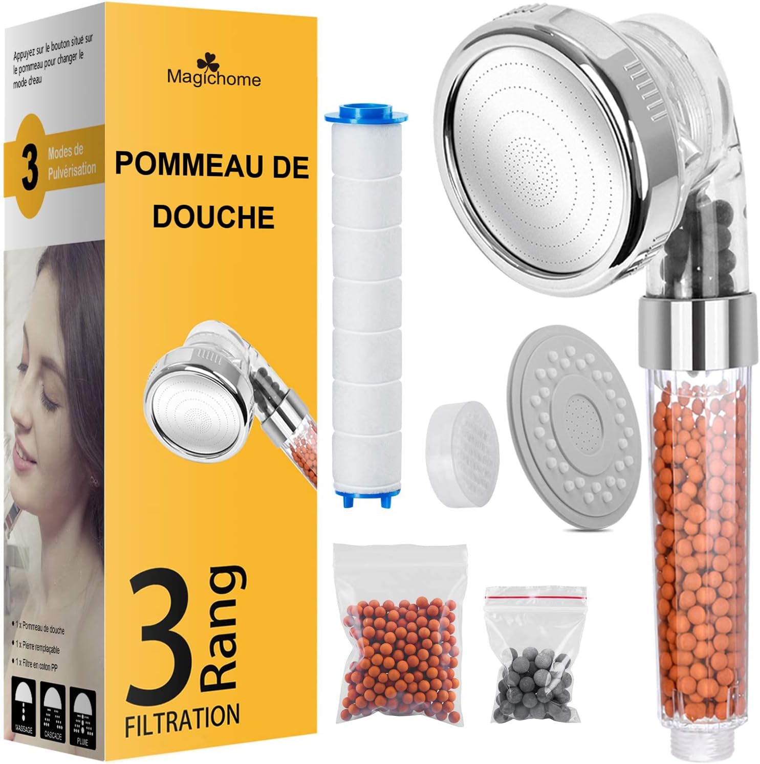 Duschkopf – 1 Stück – Abs Und Kokosfaser – 3-stufige Filterung – Regenduschmassage – Standardkompatibel