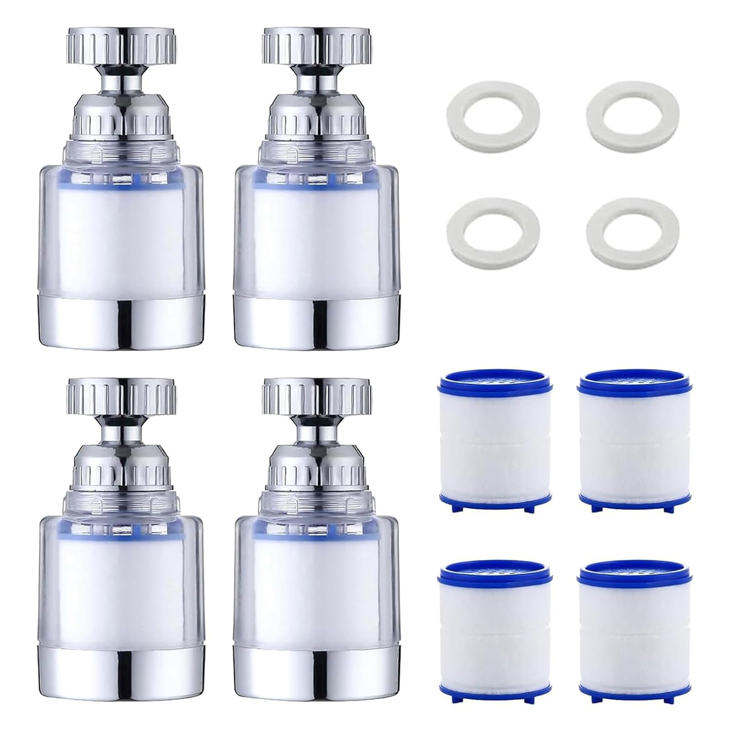 360° Drehbarer Wasserhahnfilter – 4er-pack – Pp-baumwolle – Abs Und Edelstahl – Wasserfilter Für Küche Und Bad – 24-mm-gewinde