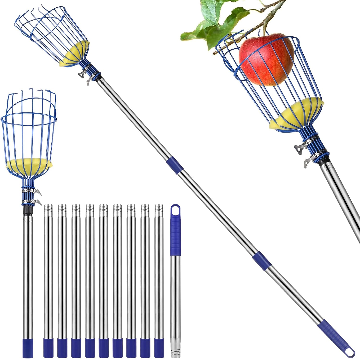Obstpflücker – 4,2 M – Edelstahl – Teleskopstiel – Apfel- Und Kirschernte – 16 Cm Durchmesser