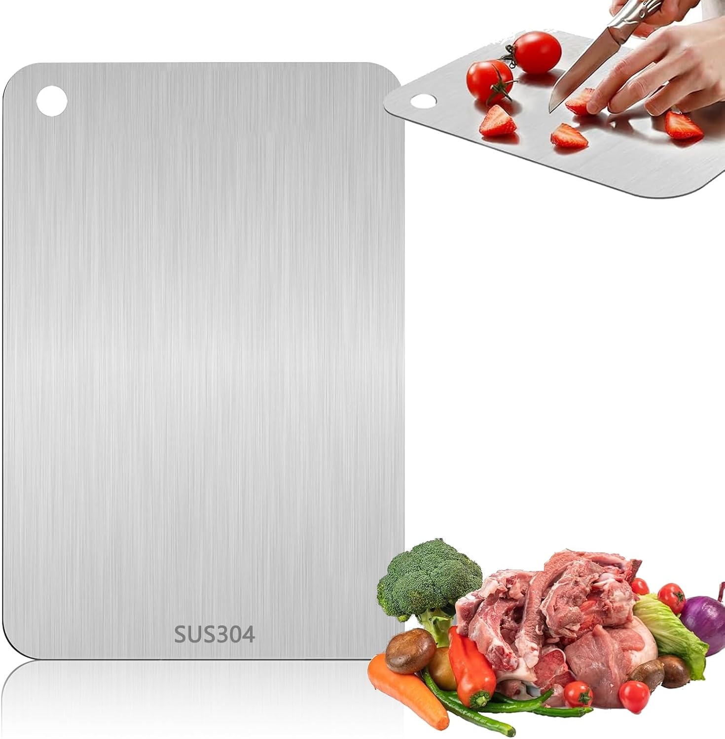 Schneidebrett Aus Edelstahl – 1 Stück – Edelstahl – Beidseitig Hygienisch – Für Fleisch Und Gemüse – 29 X 20 Cm