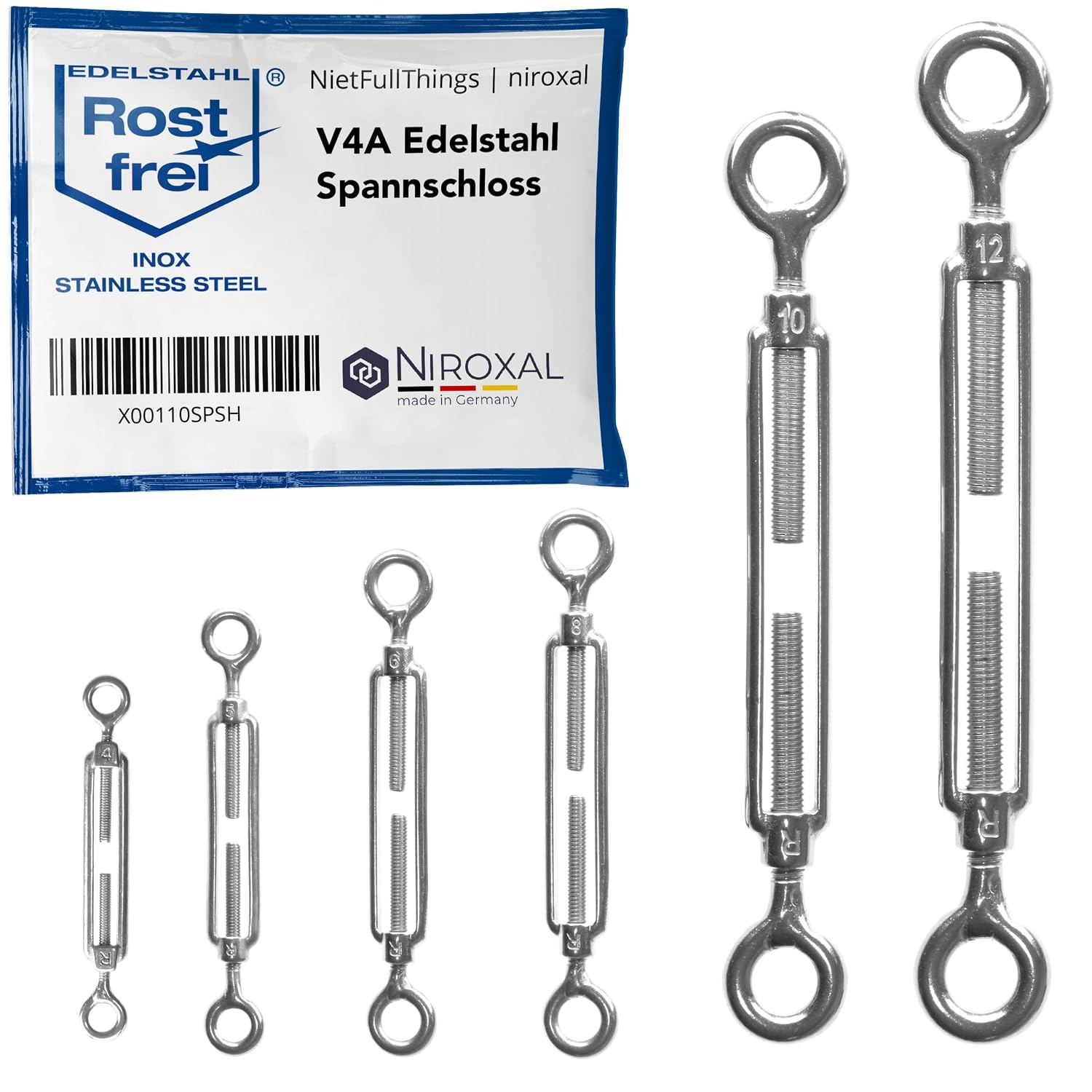 Spannschloss Aus Edelstahl – 2er-pack – M10-gewinde – Kabelspannungseinstellung – Für Außenbereich, Schifffahrt Und Garten – Din-konform