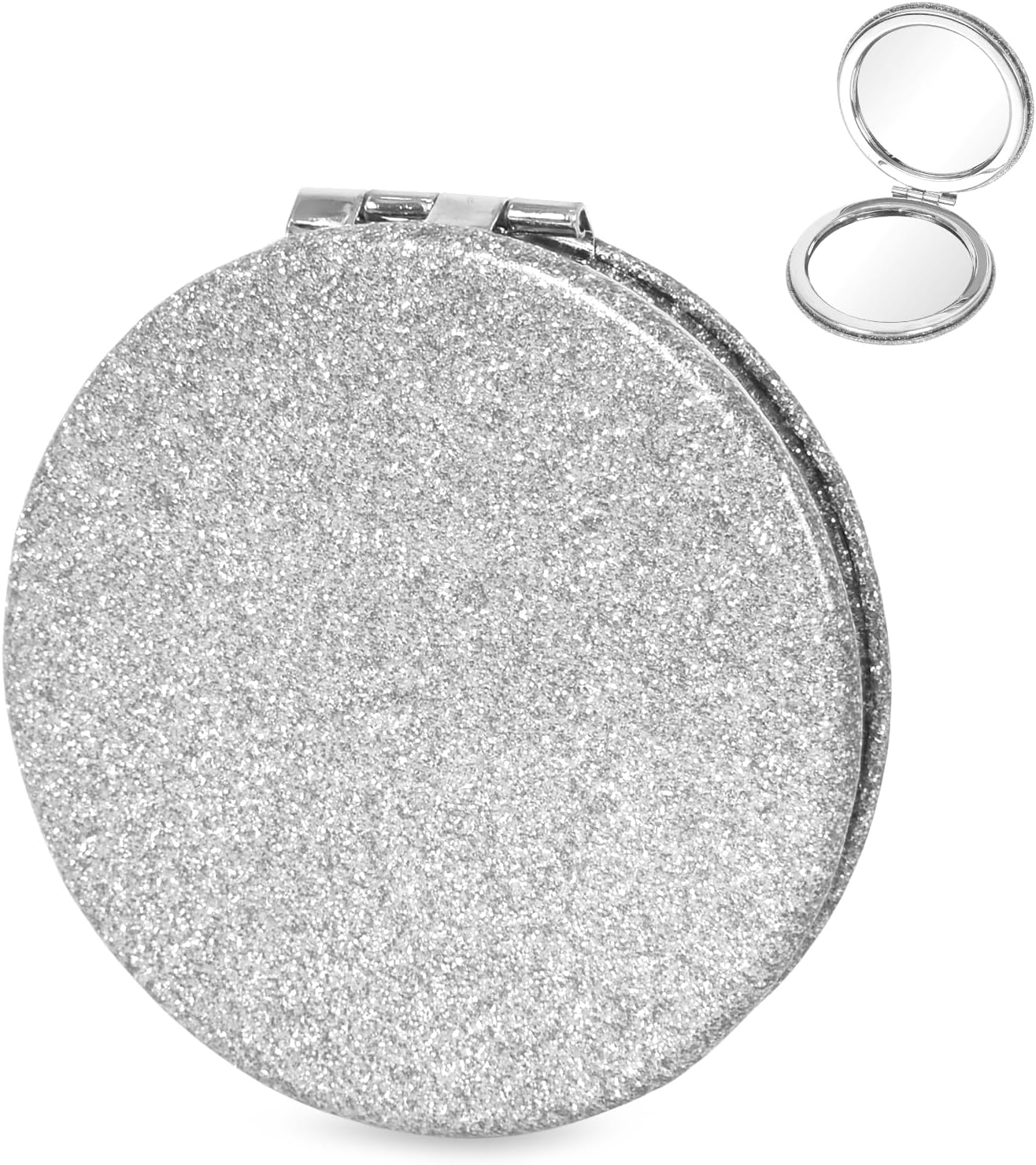 Runder Taschenspiegel – 2er-set – Glänzendes Silberglas – Doppelseitige 2-fache Vergrößerung – Ideal Für Make-up Und Reisen – 7 Cm Silber