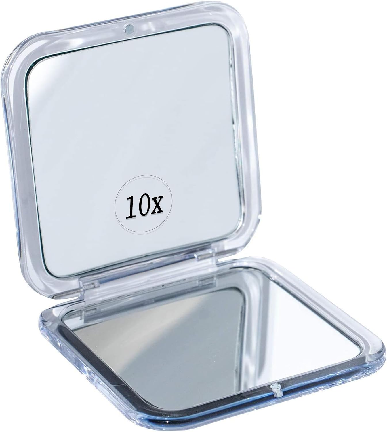 Taschenvergrößerungsspiegel – 1 Stück – Silbernes Metall – Doppelseitig (1x Und 10x) – Ideal Für Reisen Und Zum Schminken – 8,4 X 8,4 Cm