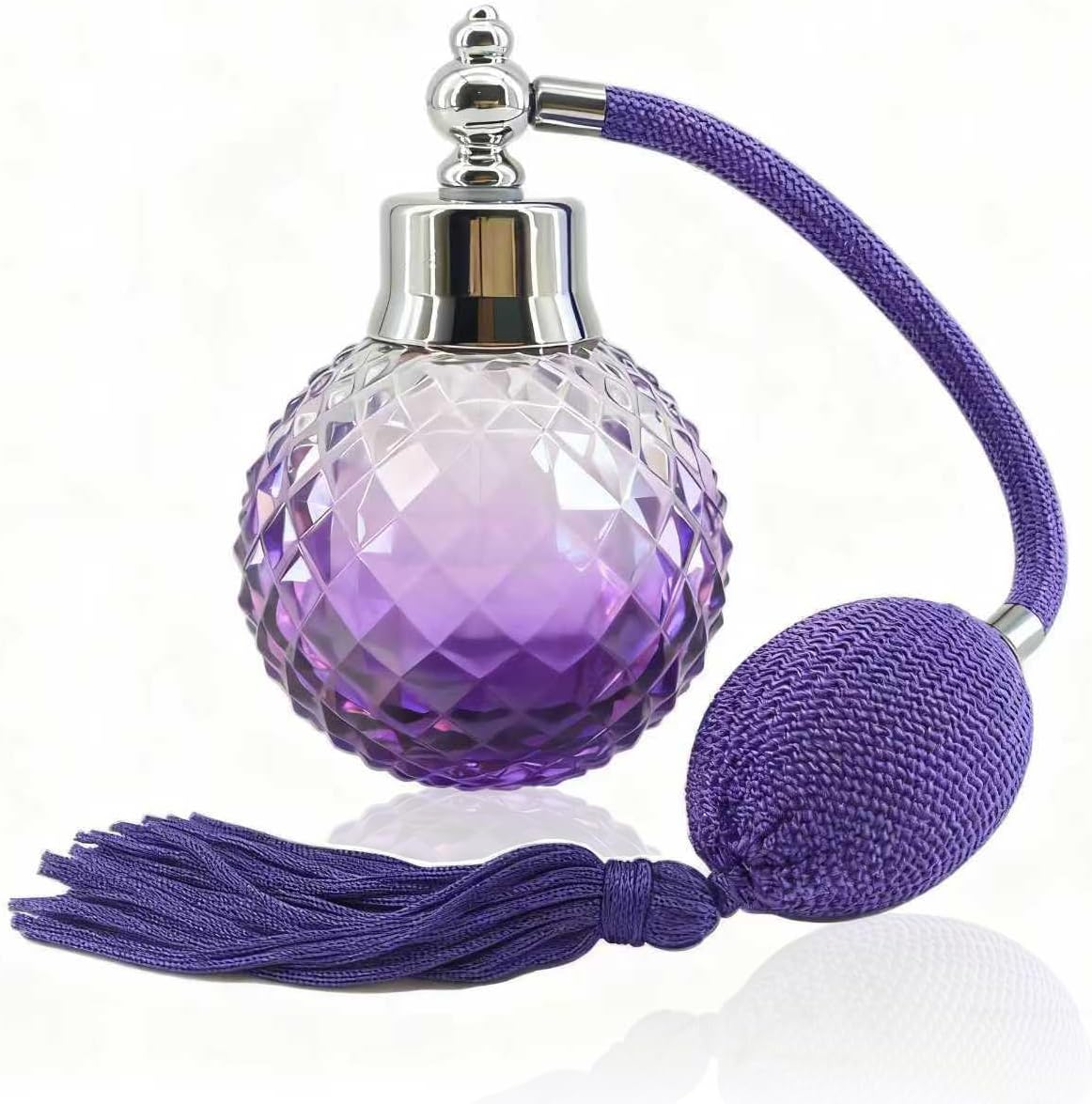 100-ml-parfümzerstäuber – Farbverlauf Lila Kristall – Nachfüllbar Mit Pompon – Badezimmeraccessoire