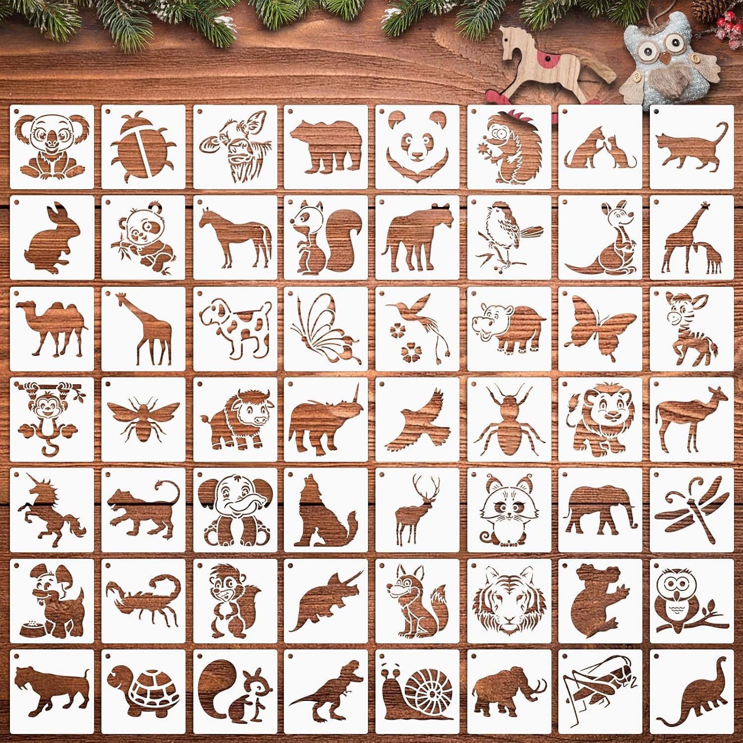 Schablonenset – 56-teilig – Pet-kunststoff – Tiermotive – Bastelset Für Kinder – 7 X 7 Cm