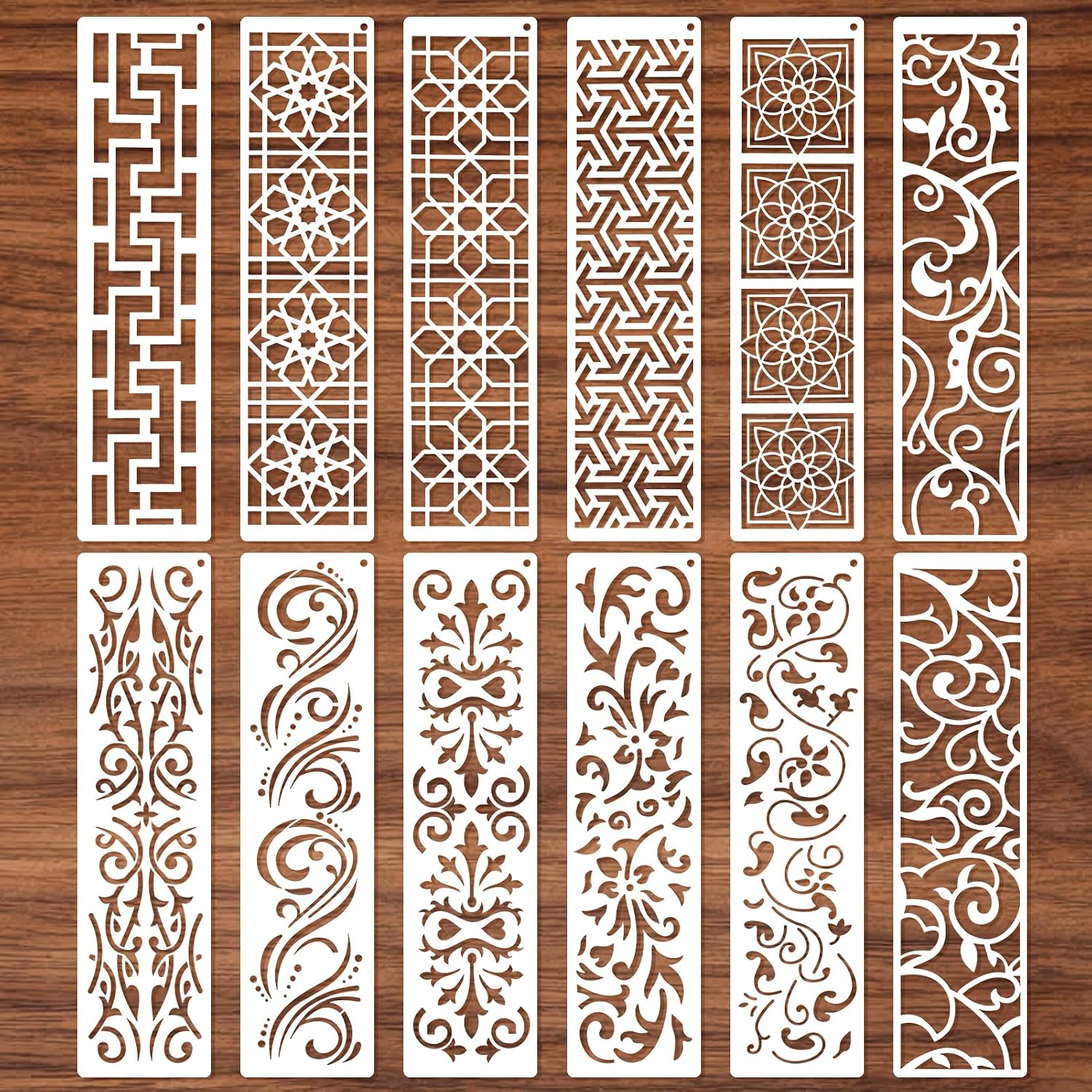 Schablonen-set – 12-teilig – Pet – Mandala- Und Blumenmuster – Wandmalerei Auf Holz Und Leinwand – 30 X 7,6 Cm