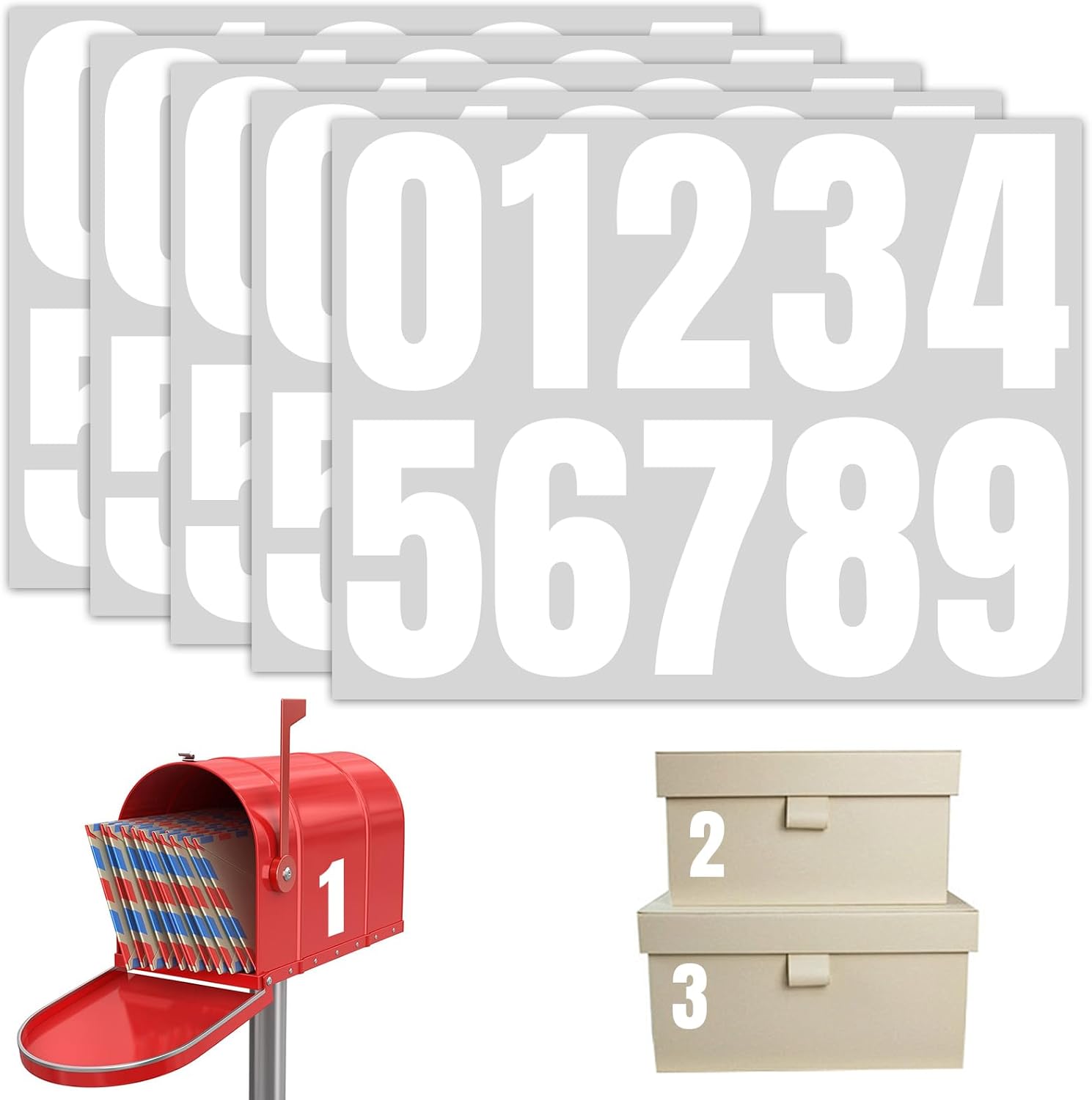 Selbstklebende Hausnummern – 5er-pack – 10 Cm, Weißes Vinyl – Wetterfest – Für Briefkästen Und Türen
