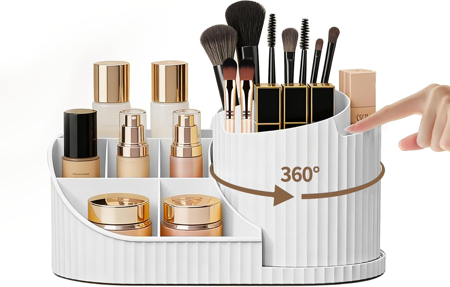 360° Drehbarer Make-up-organizer – 1 Stück – Weißes Abs – Multifunktionale Kosmetikaufbewahrung – Badezimmer/schlafzimmer – Mehrere Fächer