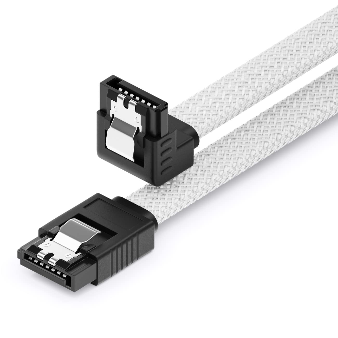 Sata 3 Nylonkabel, 30 Cm – 1 Stück – Geflochten, Weiß – 6 Gbit/s, Abgewinkelter Stecker – Pc-festplatte/ssd – 30 Cm