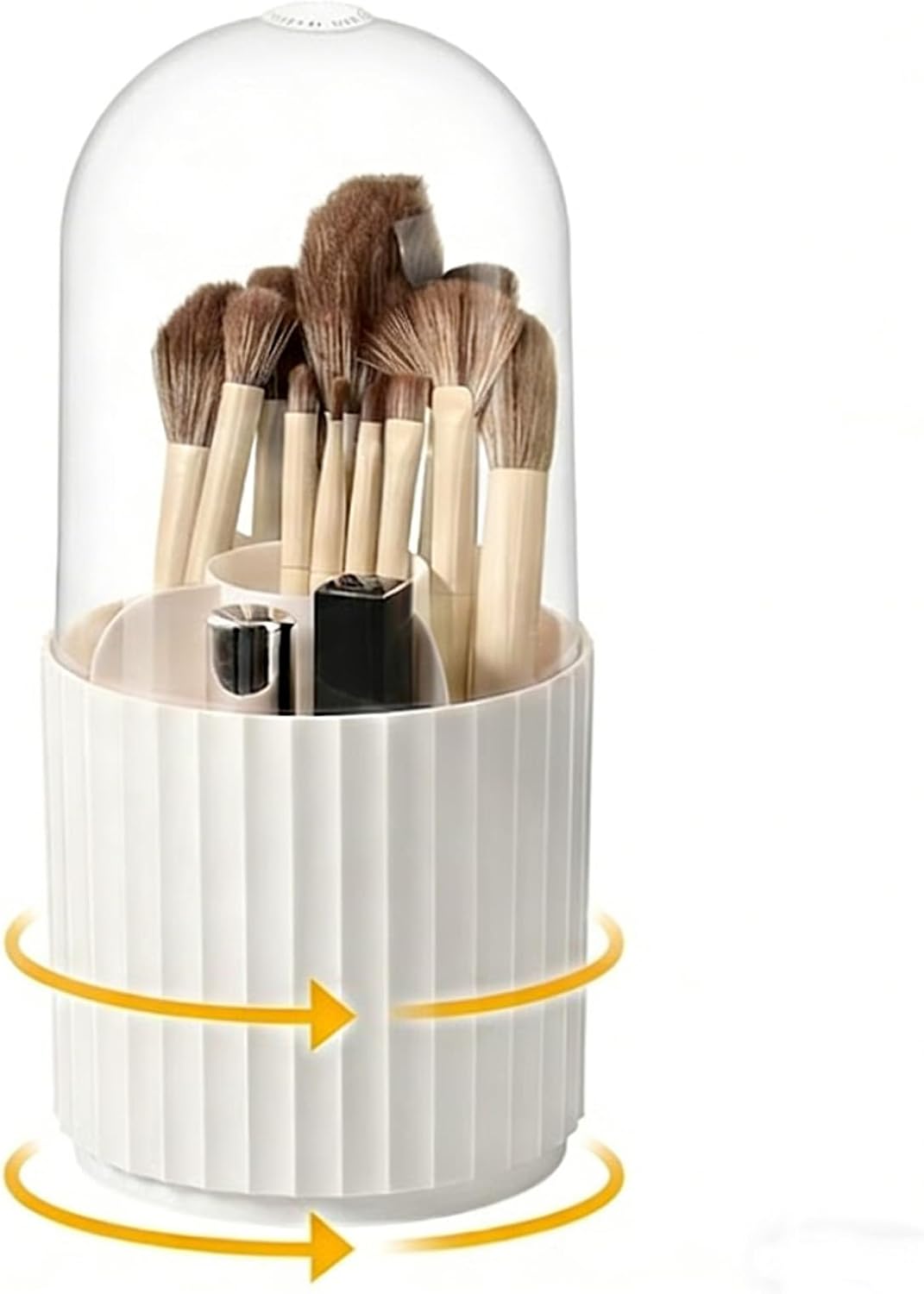 Make-up-pinsel-organizer – 1 Stück – Weißer Kunststoff, Drehbar – 360°-drehung Mit Deckel – Für Badezimmer Und Schminktisch – 10 X 10 X 23 Cm