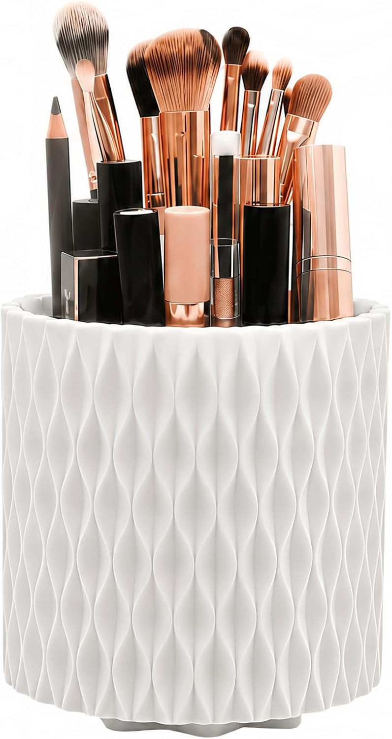 Drehbarer Make-up-organizer – 1 Stück – Strukturierter Weißer Kunststoff – 360°-drehung Und 5 Fächer – Für Schminktisch Und Badezimmer – Kompakte Größe