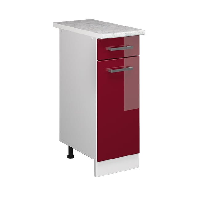 Unterschrank R-line, Bordeaux Hochglanz, 30 Cm Mit Schublade, Mit Arbeitsplatte Vicco