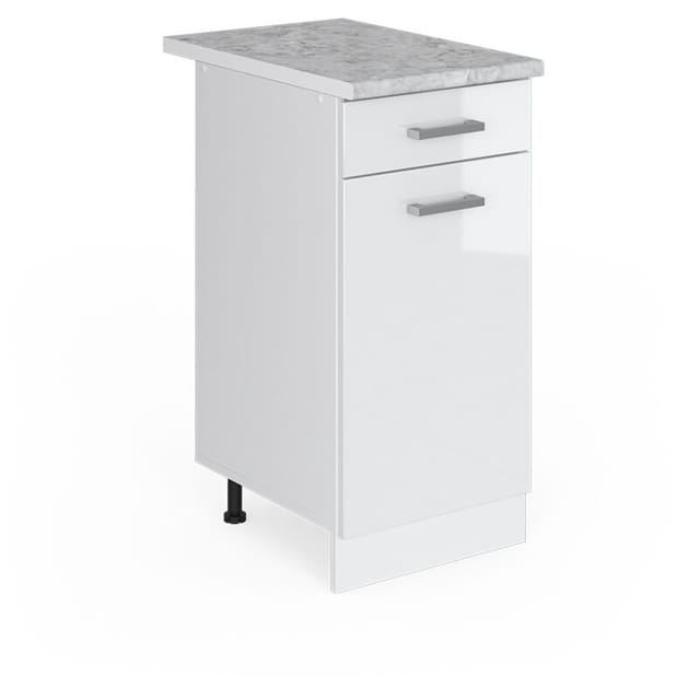 Unterschrank R-line, Weiß Hochglanz, 40 Cm Mit Schublade, Mit Arbeitsplatte Vicco