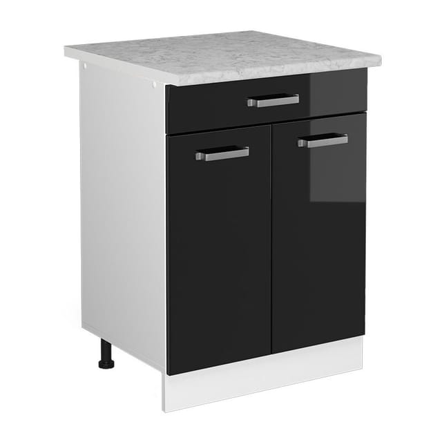 Unterschrank R-line, Schwarz Hochglanz, 60 Cm Mit Schubladen, Vicco