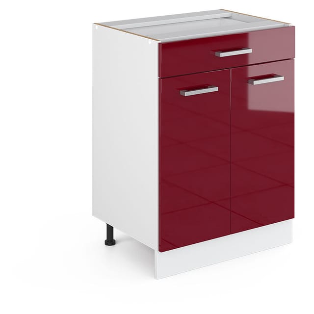 Unterschrank R-line, Bordeaux Hochglanz, 60 Cm Mit Schubladen, Ohne Arbeitsplatte Vicco