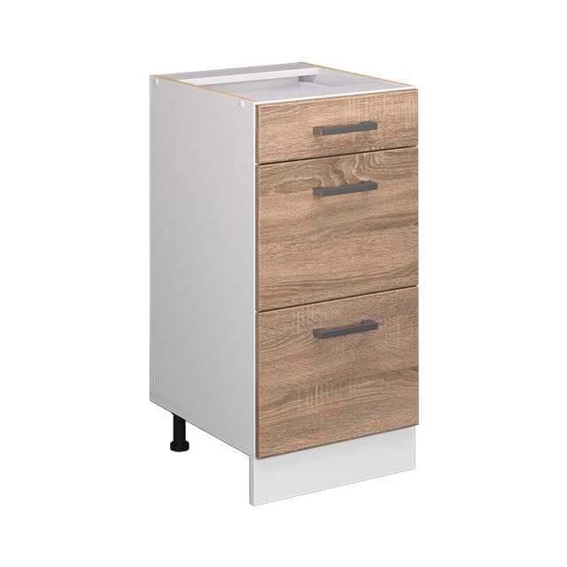 Unterschrank R-line, Sonoma, 40 Cm Mit Schubladen, Ohne Arbeitsplatte, Vicco