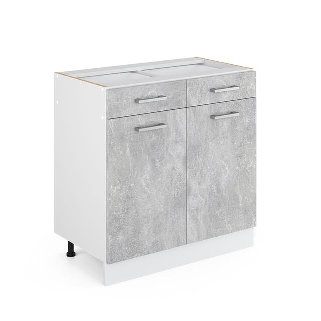 Unterschrank R-line, Beton, 80 Cm Mit Schubladen Und Türen, Ohne Arbeitsplatte, Vicco