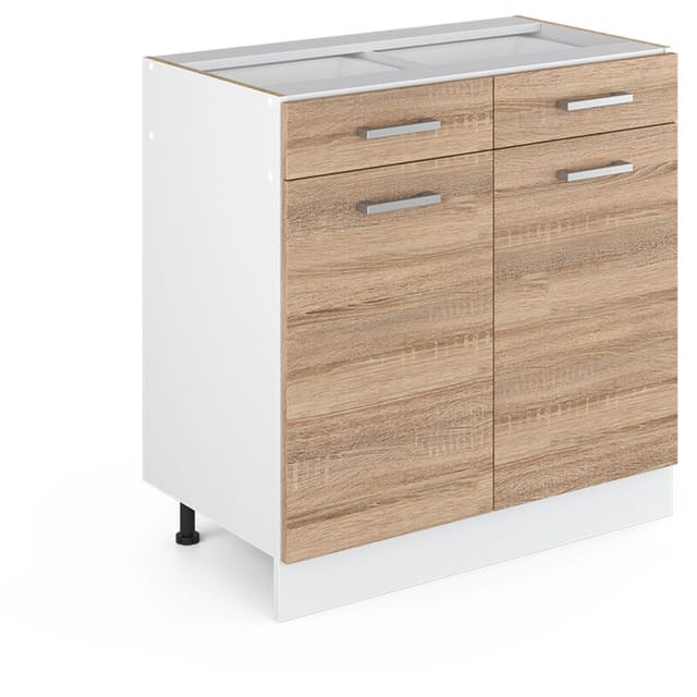 Unterschrank R-line, Sonoma, 80 Cm Mit Schubladen Und Türen, Ohne Arbeitsplatte Vicco