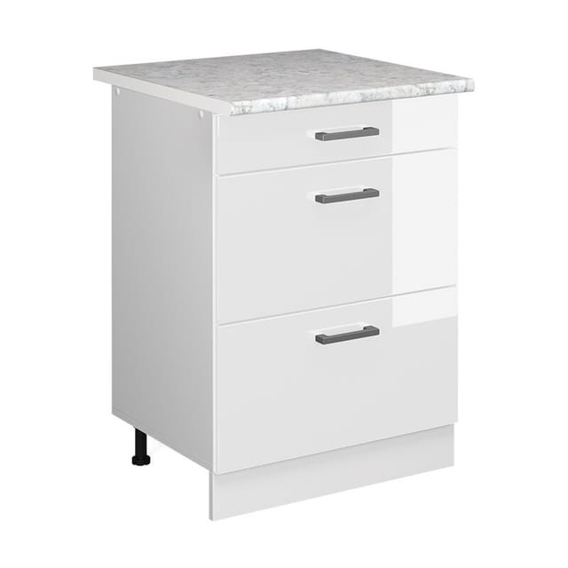 Vicco - Unterschrank R-line, Weiß Hochglanz, 60 Cm Mit Schubladen