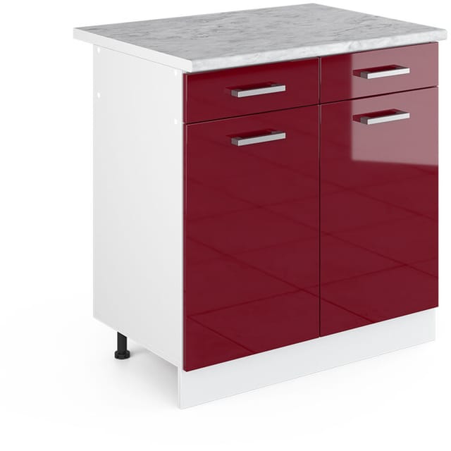 Unterschrank R-line, Bordeaux Hochglanz, 80 Cm Mit Schubladen Und Türen, Mit Arbeitsplatte, Vicco