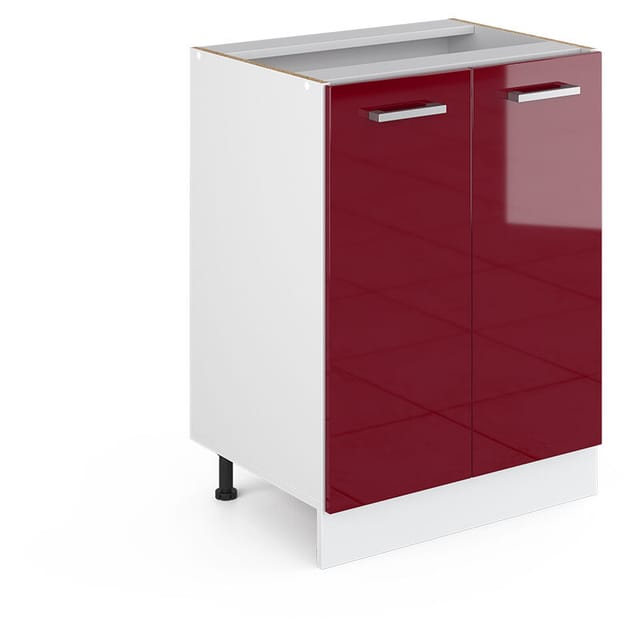 Unterschrank R-line, Bordeaux Hochglanz, 60 Cm Mit Türen, Ohne Arbeitsplatte Vicco