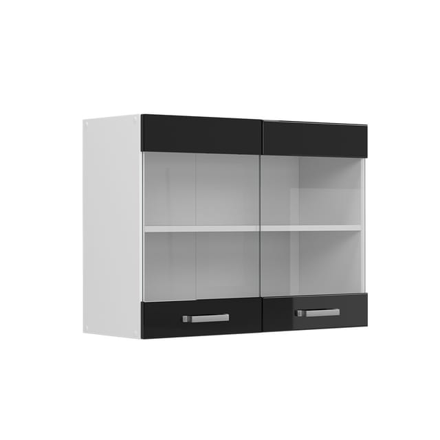 Hängeschrank R-line, Schwarz Hochglanz, 80 Cm Mit Glastüren, Vicco
