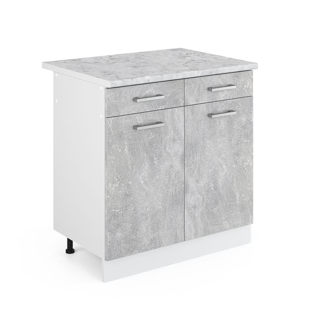 Unterschrank R-line, Beton, 80 Cm Mit Schubladen Und Türen, Mit Arbeitsplatte Vicco