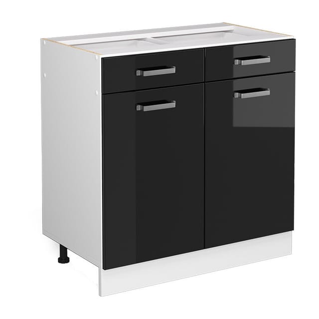 Unterschrank R-line, Schwarz Hochglanz, 80 Cm Mit Schubladen Und Türen, Ohne Arbeitsplatte Vicco