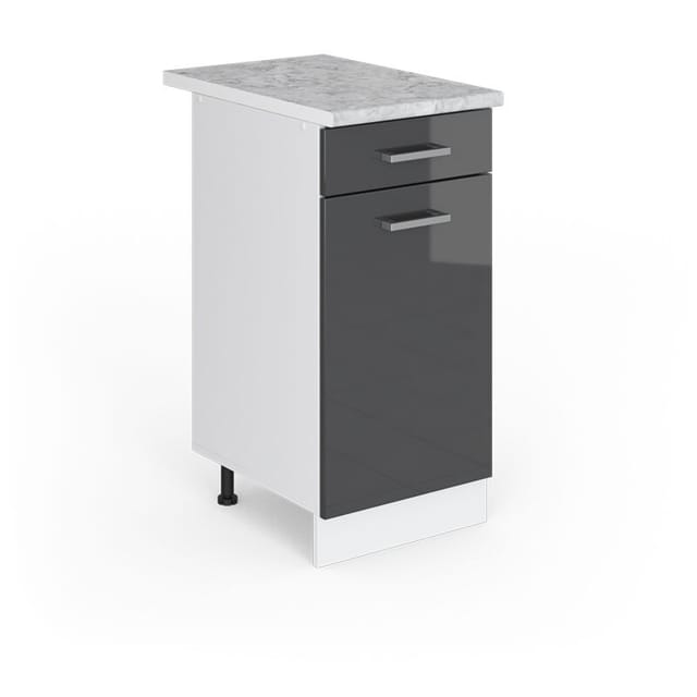 Unterschrank R-line, Anthrazit Hochglanz, 40 Cm Mit Schublade, Mit Arbeitsplatte, Vicco