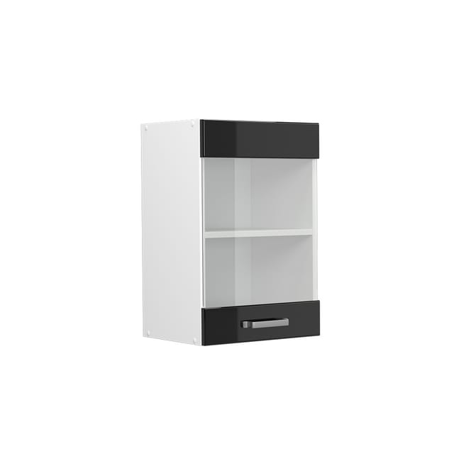 Vicco - Hängeschrank R-line, Schwarz Hochglanz, 40 Cm Mit Glastür