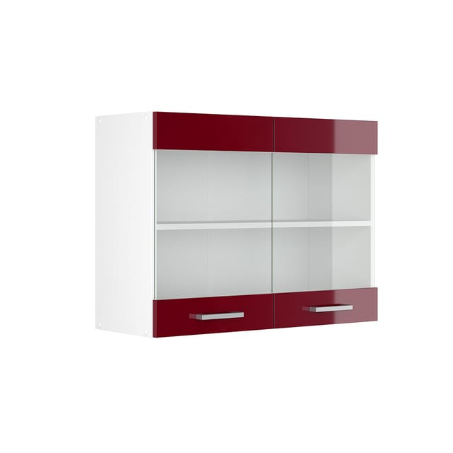 Vicco - Hängeschrank R-line, Bordeaux Hochglanz, 80 Cm Mit Glastüren