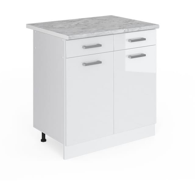 Unterschrank R-line, Weiß Hochglanz, 80 Cm Mit Schubladen Und Türen, Mit Arbeitsplatte Vicco