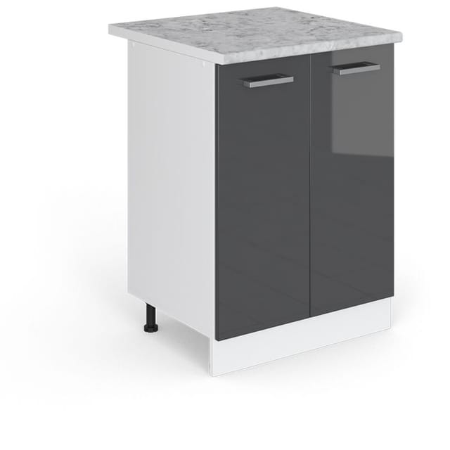 Unterschrank R-line, Anthrazit Hochglanz, 60 Cm Mit Türen, Mit Arbeitsplatte Vicco