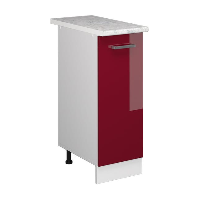 Vicco - Unterschrank R-line, Bordeaux Hochglanz, 30 Cm Mit Tür, Mit Arbeitsplatte