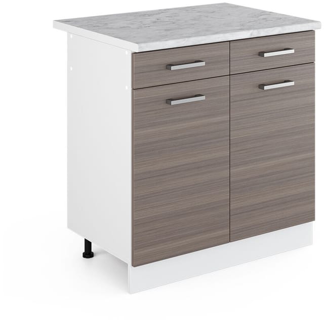 Unterschrank R-line, Grau, 80 Cm Mit Schubladen Und Türen, Mit Arbeitsplatte, Vicco