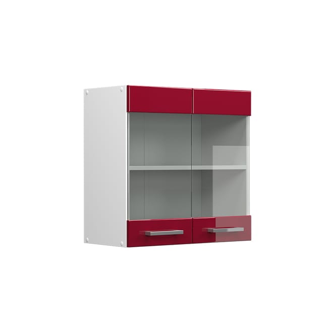 Vicco - Hängeschrank R-line, Bordeaux Hochglanz, 60 Cm Mit Glastüren